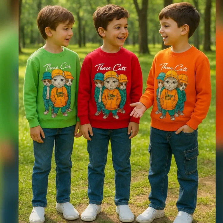 ست بچگانه با شلوار لی کارگو سه گربه کد 1111