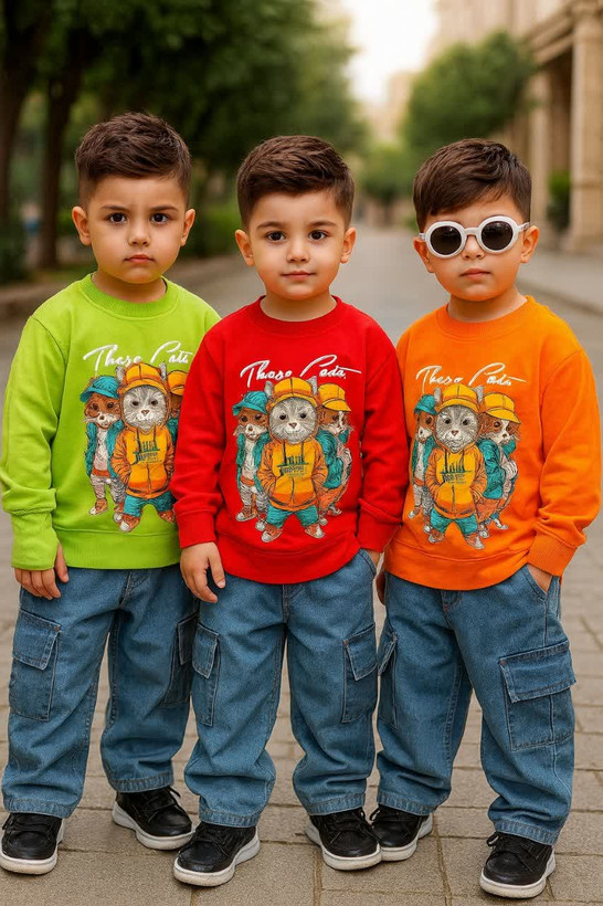 ست بچگانه با شلوار لی کارگو سه گربه کد 1111