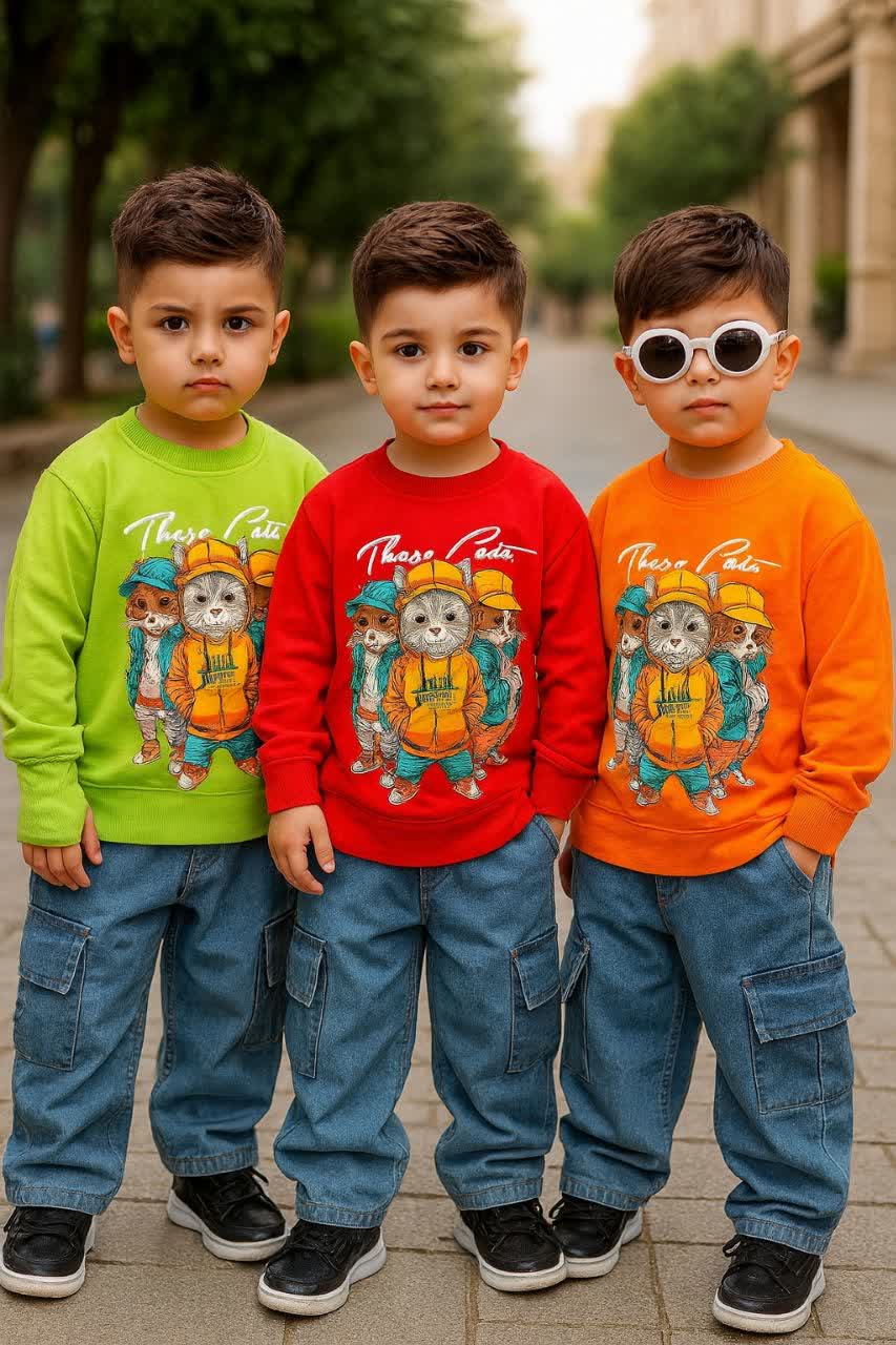 ست بچگانه با شلوار لی کارگو سه گربه کد 1111